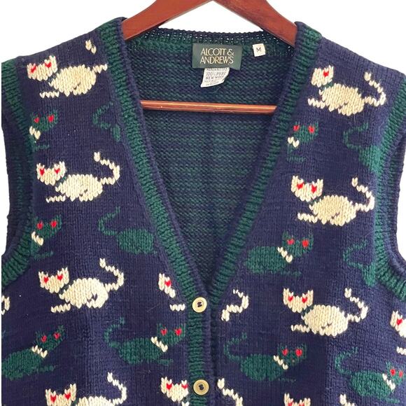 Vintage Wool Cat Sweater Vest | Alcott & Andrews | Size M | Handknit - Picture 2 of 5